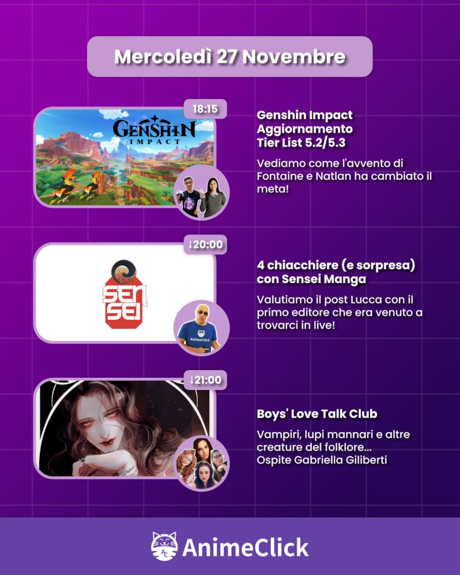 AnimeClick su Twitch: programma dal 25 novembre all'1 dicembre